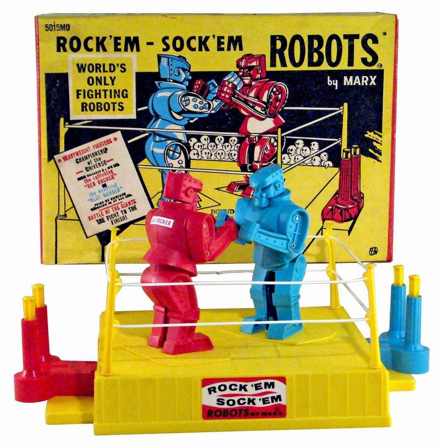  Mattel Games Rock 'Em Sock 'Em Robots Kids Game, Fighting  Robots with Red Rocker & Blue Bomber, Knock His Block Off : Toys & Games